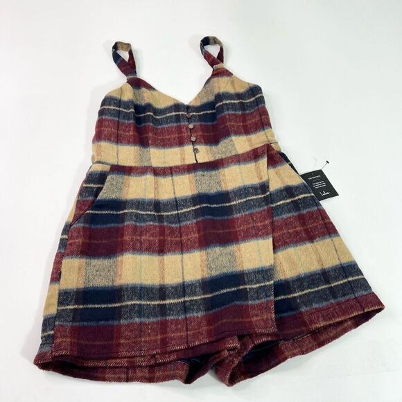 Lulus Romper Dress Women Large Grais Plaid Sleeveless Skort NWT Mod Hippie fall - Picture 1 of 15